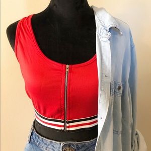 Beware Brand Cropped Zip-Up Tank